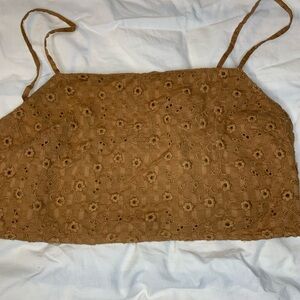 American Eagle Outfitters Tan Floral Lace Crop Top